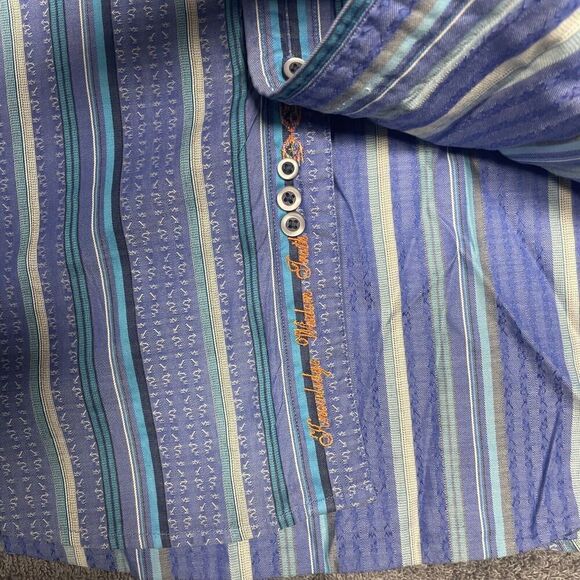 Robert Graham Button Shirt Mens Large Navy Striped Tailored Fit Hi Vis Flip cuff - Picture 6 of 10